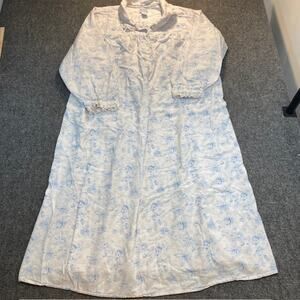 Vintage LANZ SALZBURG Blue Floral Flannel Nightgown XL Cottagecore Grandmacore